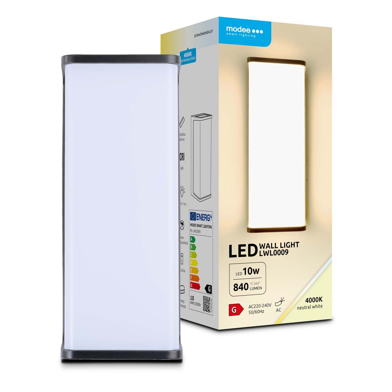 LED Wandlamp – 10W 840lm – 4000K – IP65 – 200x85x80mm
