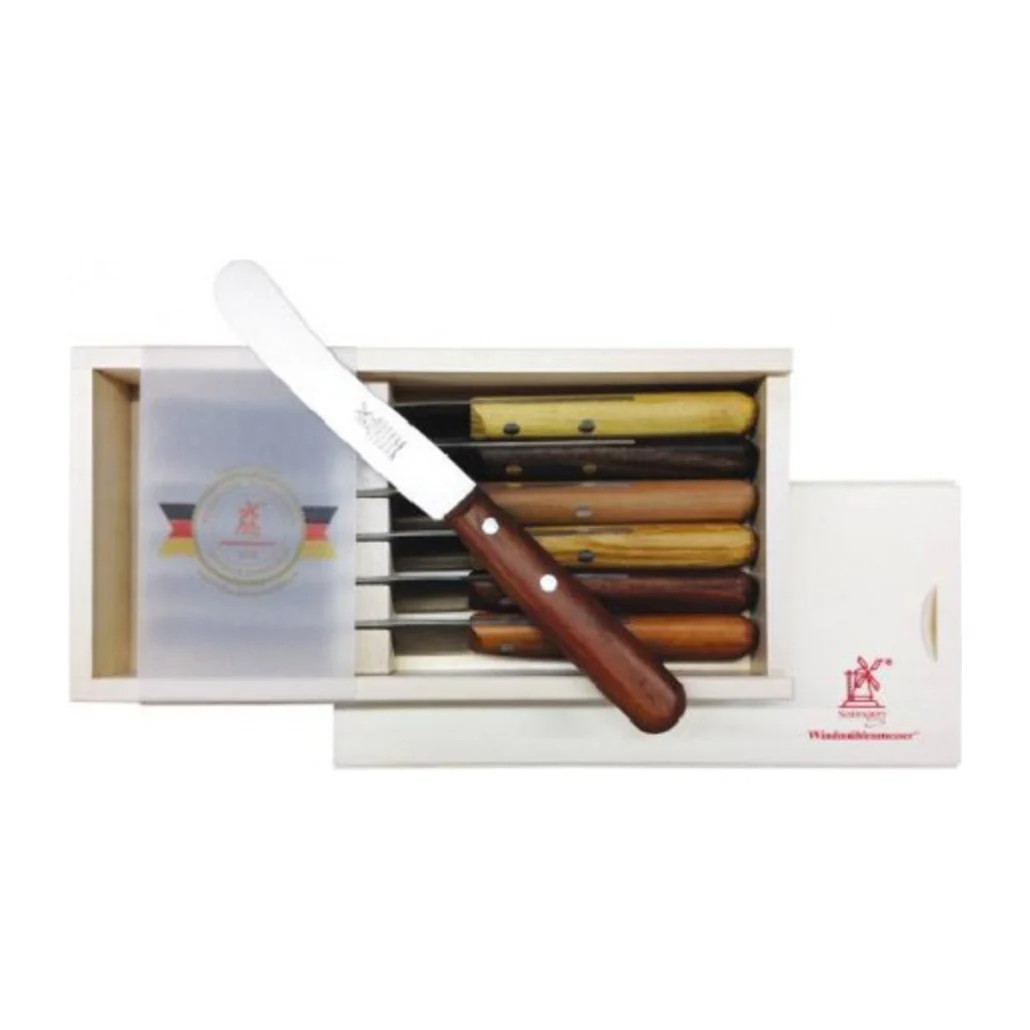 ROBERT HERDER Ontbijtmes/Buckels set van 6 UNIEKE messen in houten KADO-box