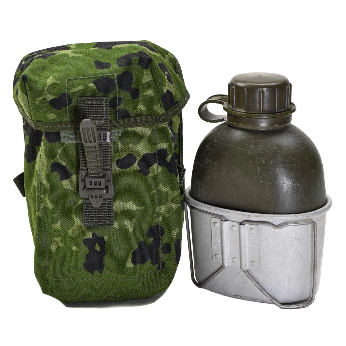 Originele Deense militaire fleskante kantine pouch Universal Attachment DK Camouflage