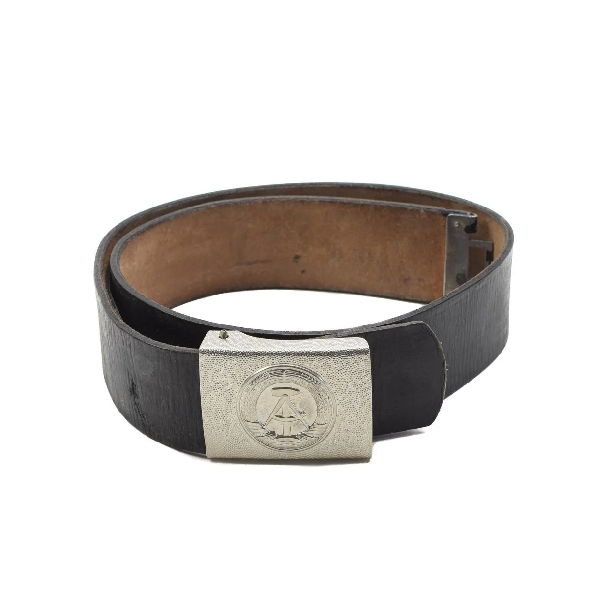 Originele Oost-Duitse militaire leren riem soldaat metalen doosgesp zwart