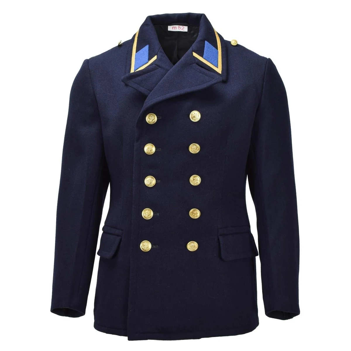 Originele Oost-Duitse militaire VM overjas met dubbele rij knopen, vintage blauw