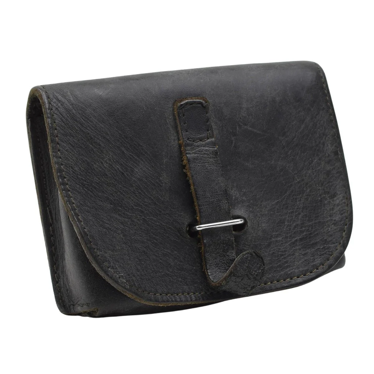 Origineel Italiaans militair tijdschrift Pouch Leather Metal Buckles Small Black