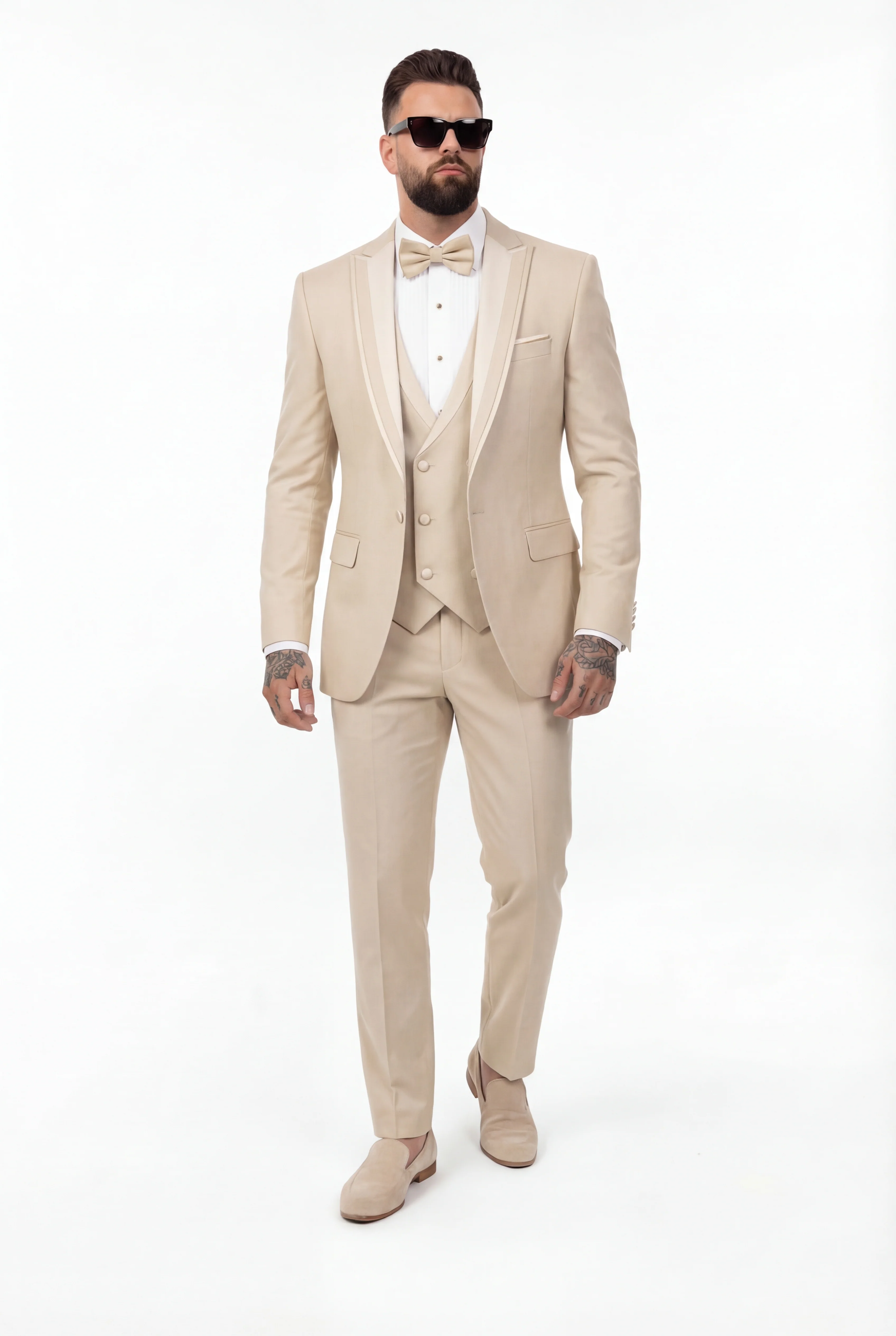 Frankie premium 4-piece wedding suit beige