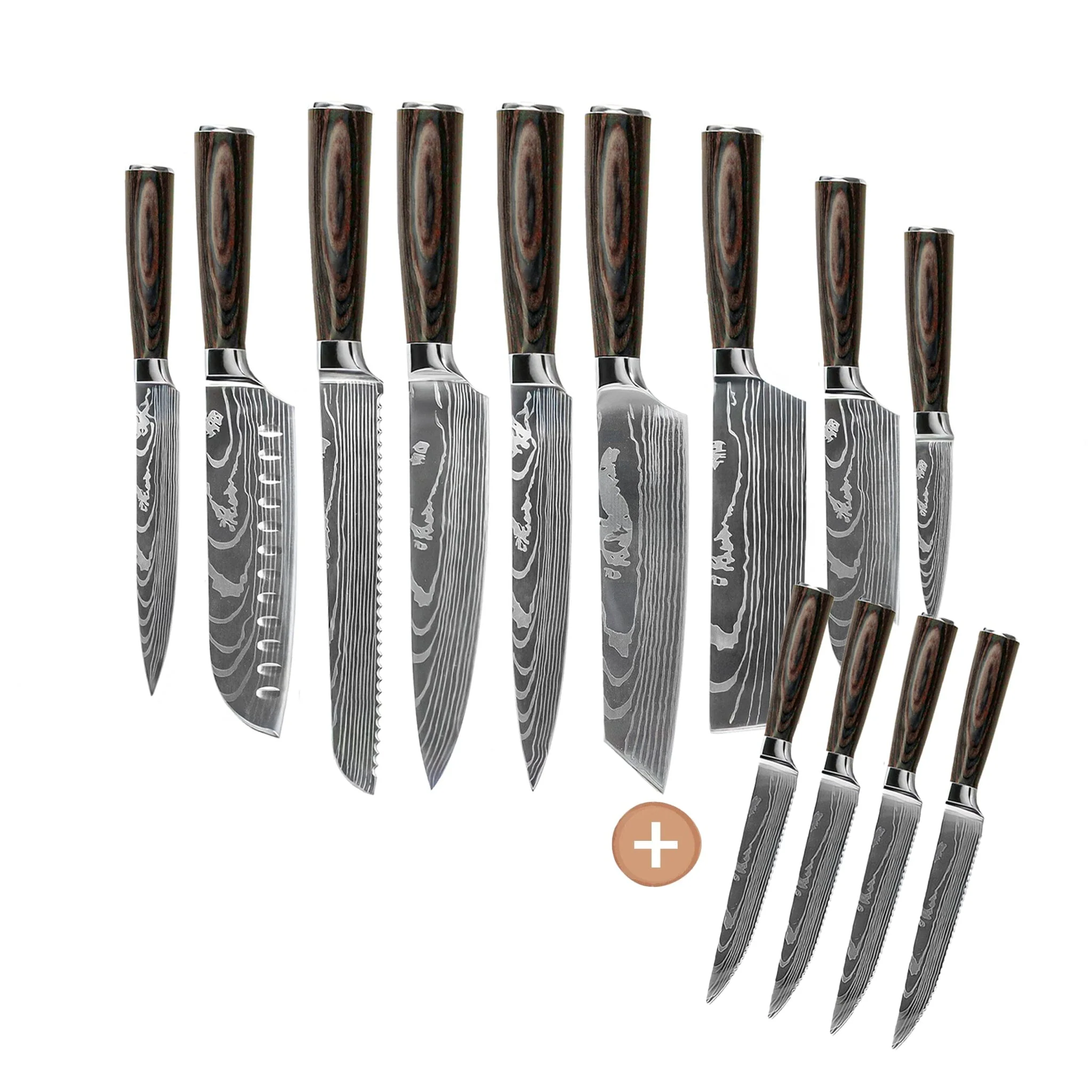Shinrai Knives – Damascus Print 13-piece Knife set – Master collection XL set