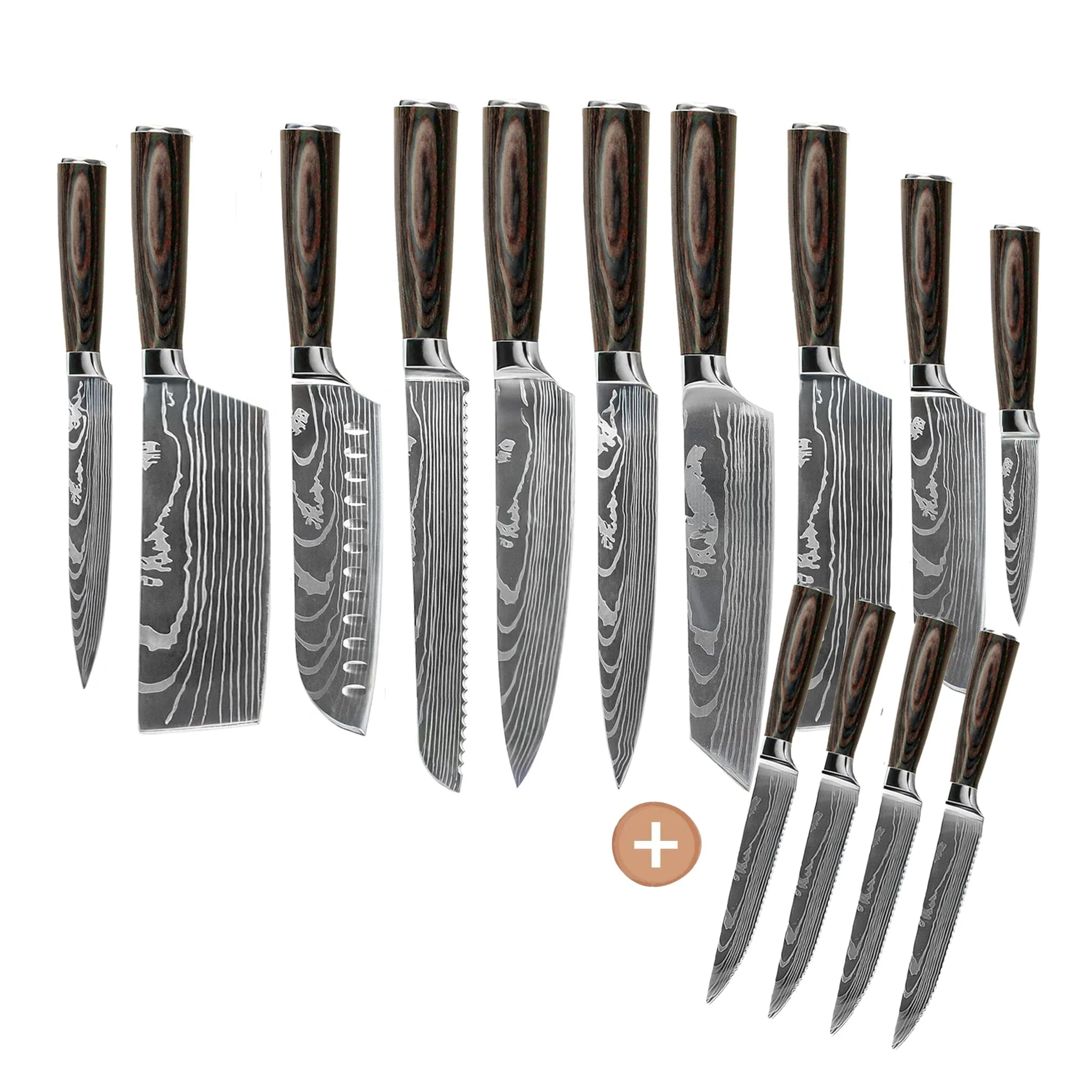 Shinrai Knives – Damascus Print 14-piece Knife set – Master collection XXL set