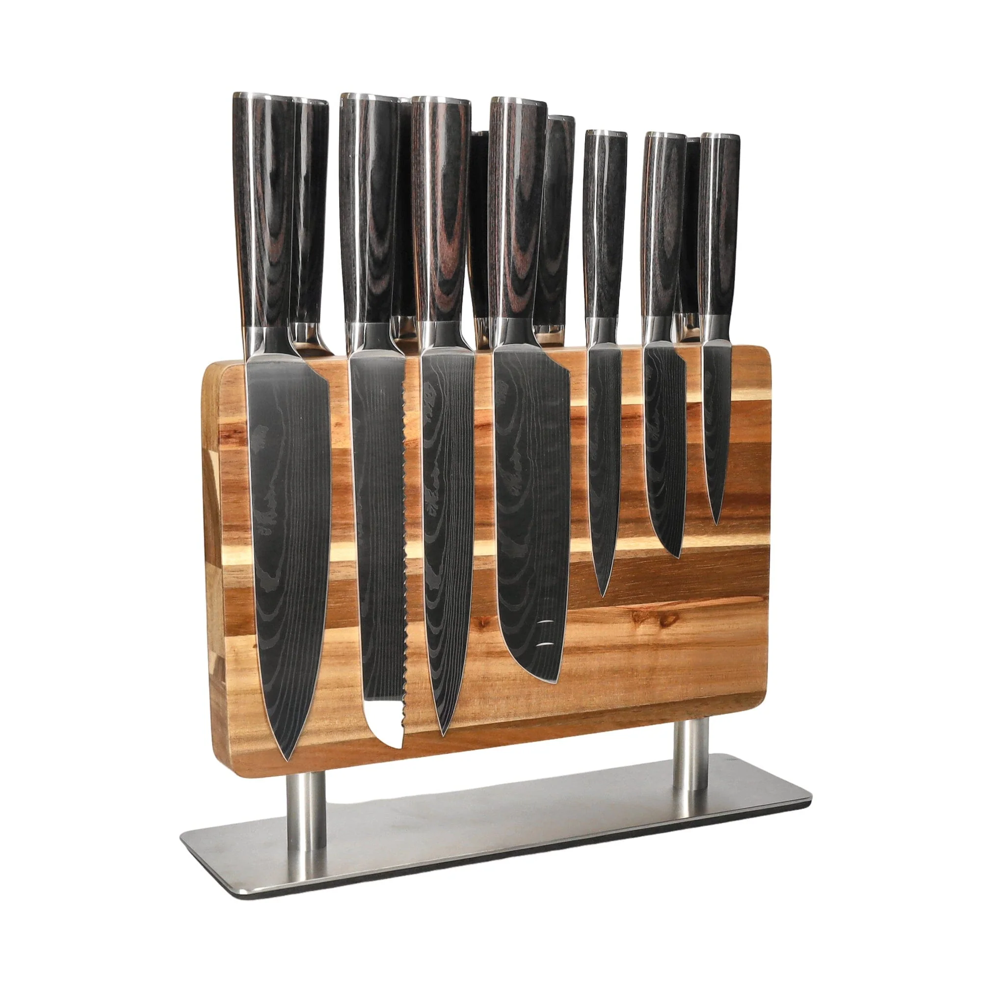 Shinrai Knives – Damascus Print 15-piece Knife set – Master collection XXL set + Block
