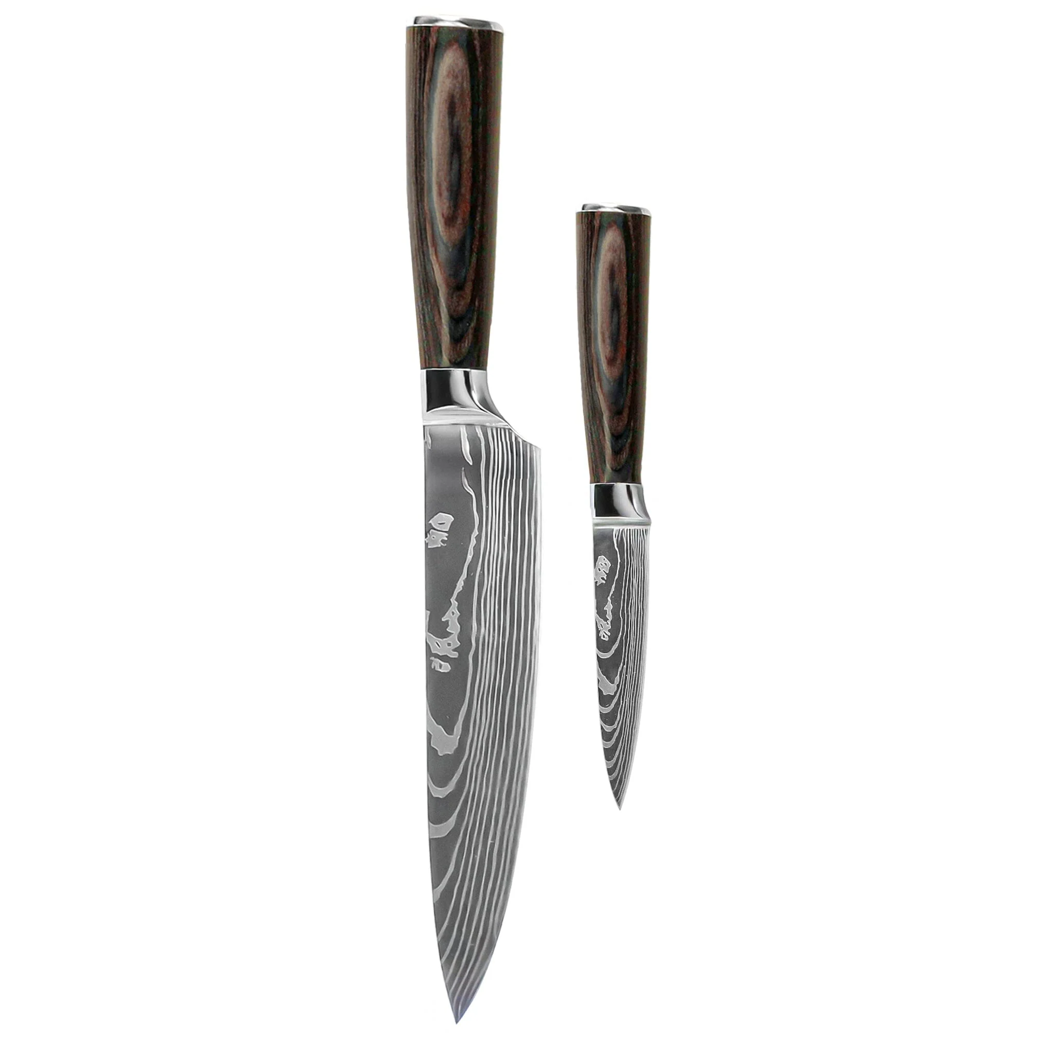 Shinrai Knives – Damascus Print 2-Piece Knife Set – Chef’s Knife + Paring Knife