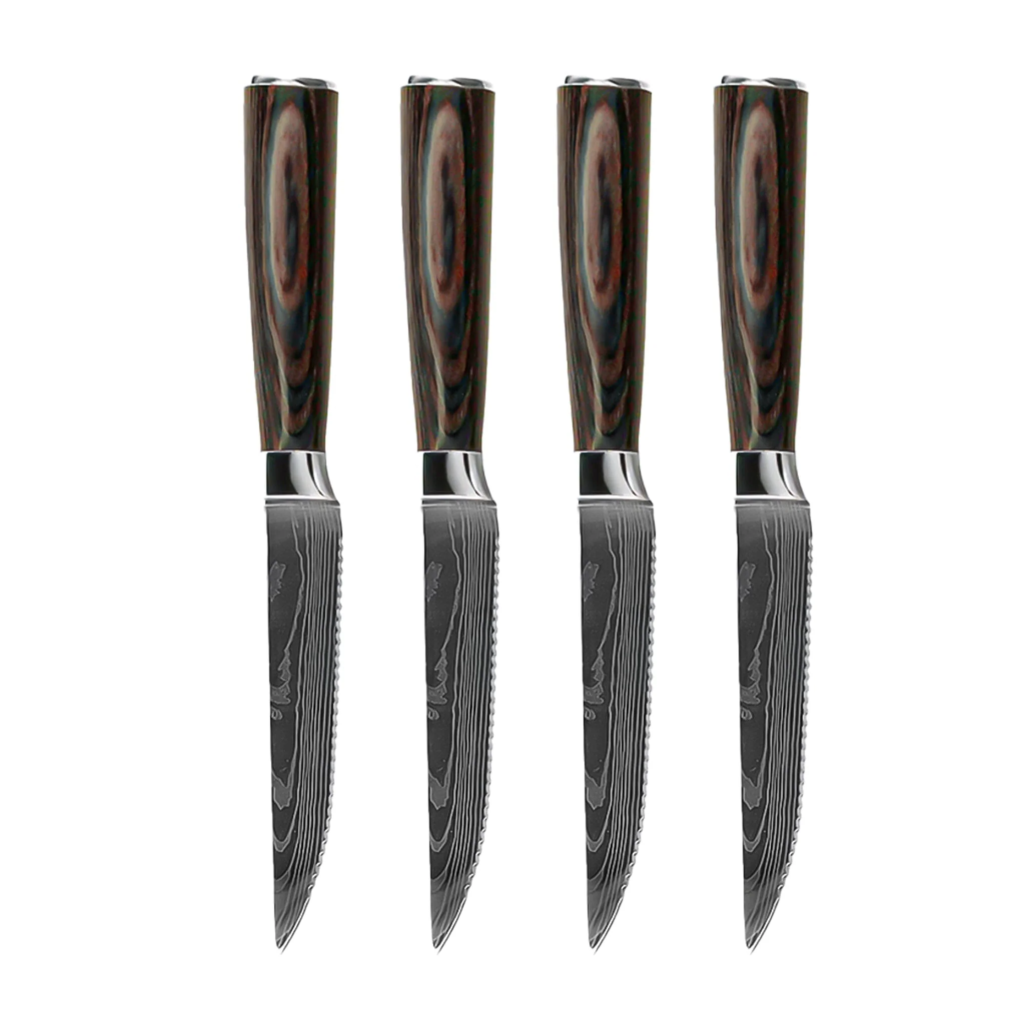 Shinrai Knives – Damascus Print 4 Steak knives 12 cm