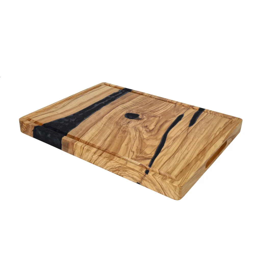 Shinrai Knives – Epoxy Onyx Cutting Board Olive Wood – 40 x 30 x 3 cm