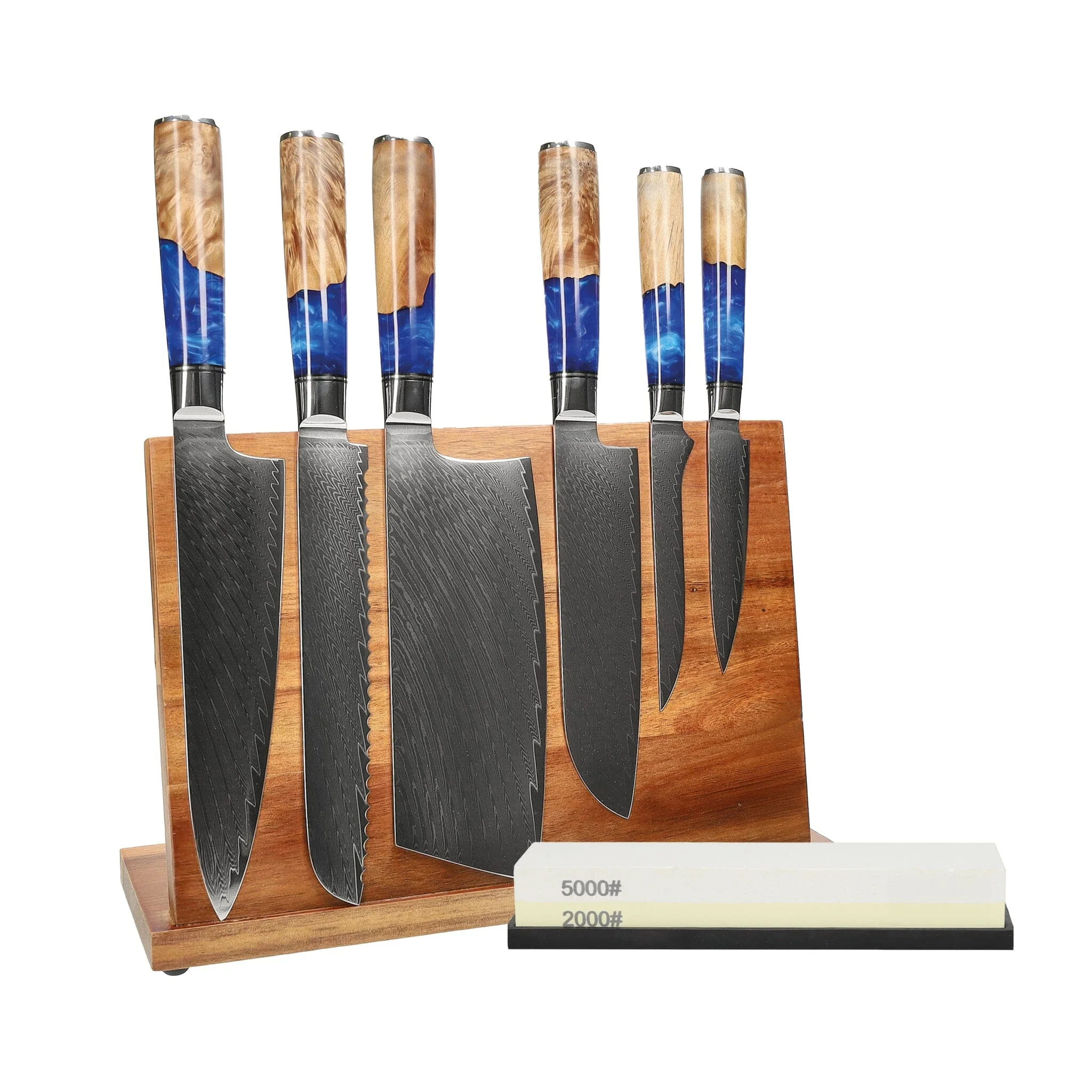 Shinrai Knives – Epoxy Sapphire 6-Piece Knife Set + Knife Block + Sharpening Stone