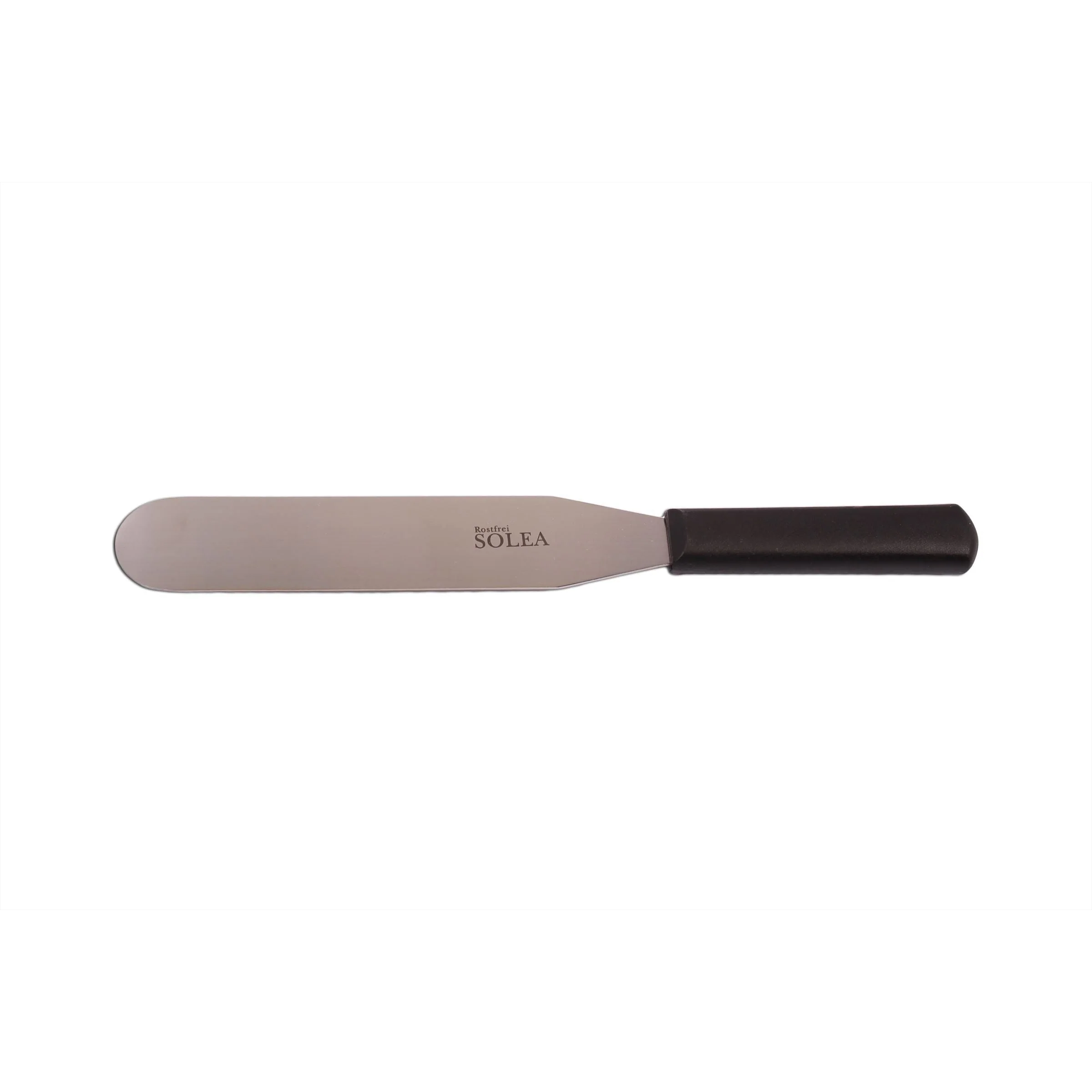 SOLEA spatel- palet- taart- cake mes RVS 20cm recht lemmet met zwart kunststof PP heft