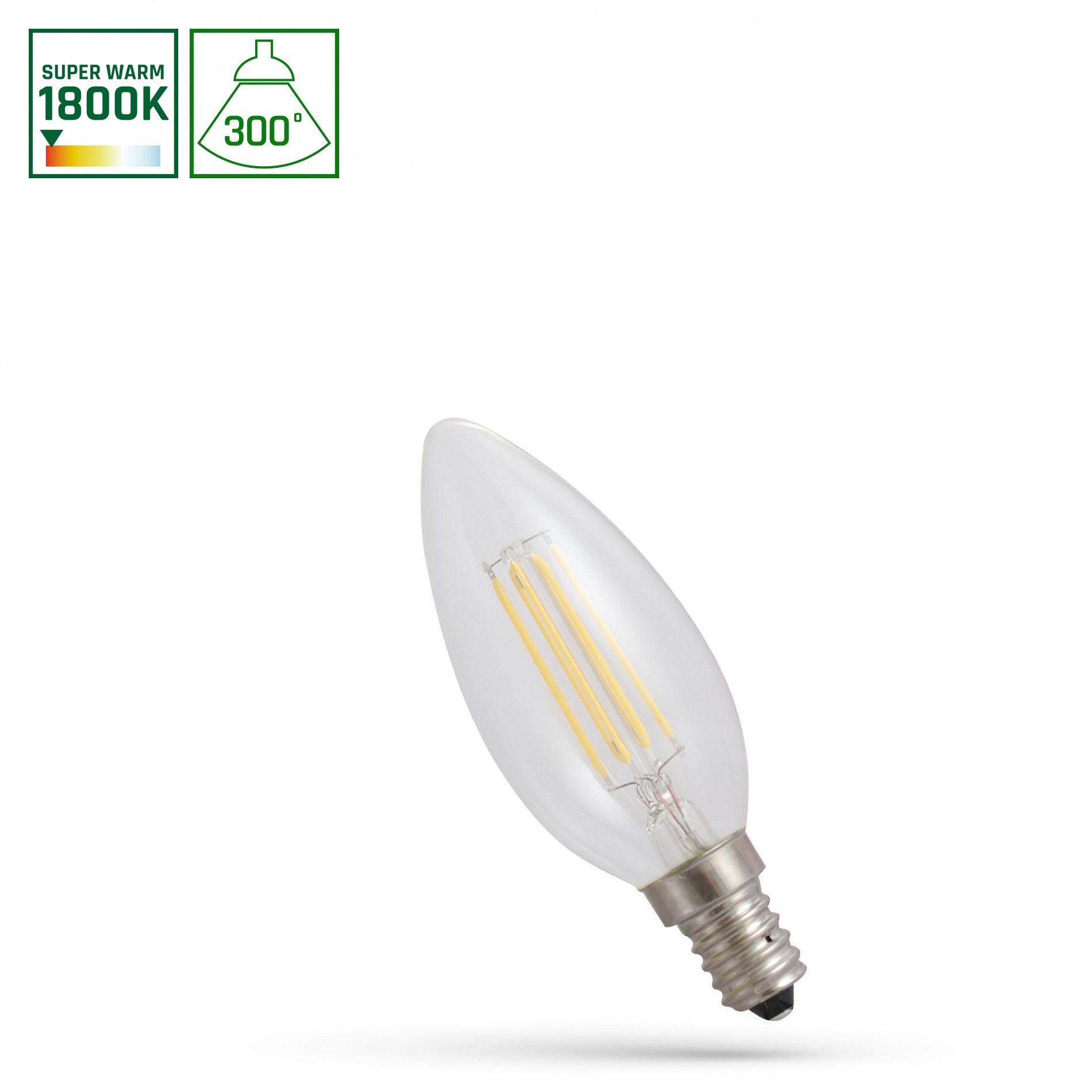 LED Filament lamp E14 – C35 – 4W vervangt 33W – 1800K zeer warm wit licht