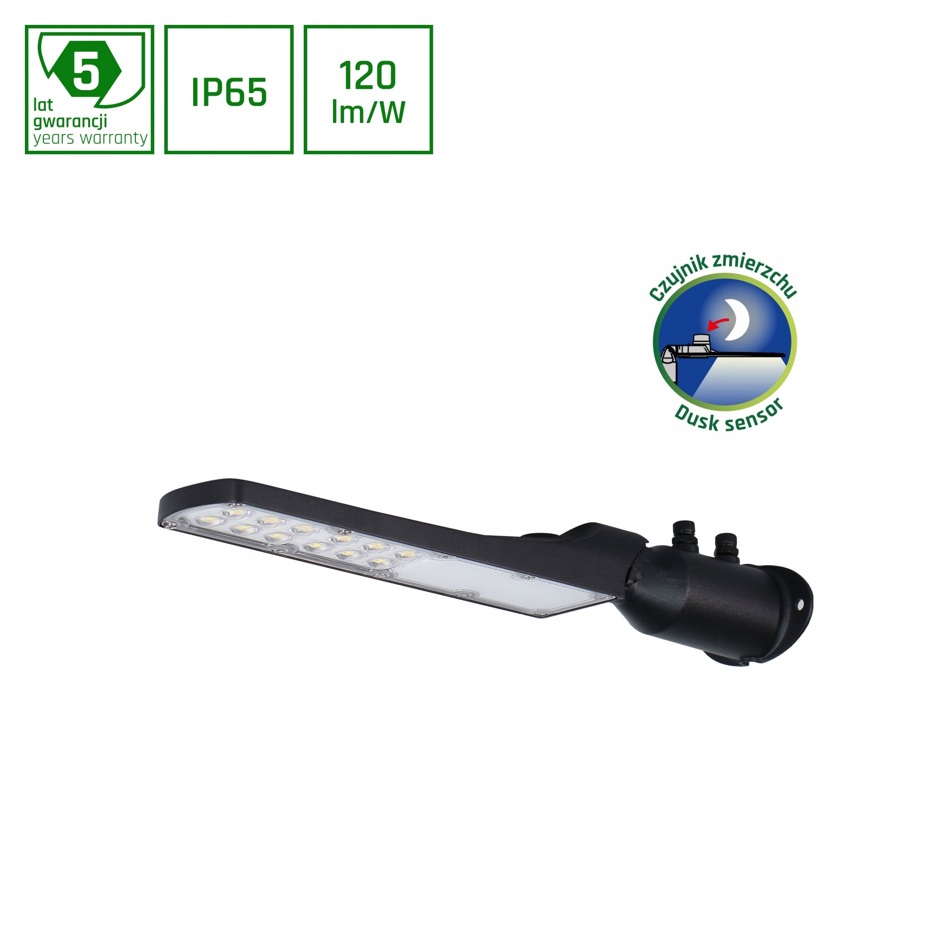 LED Straatlamp – STREETOS SLIM – IP65 – 30W – 4000K 3600lm – IK08 | Schemersensor – 423x109x76mm