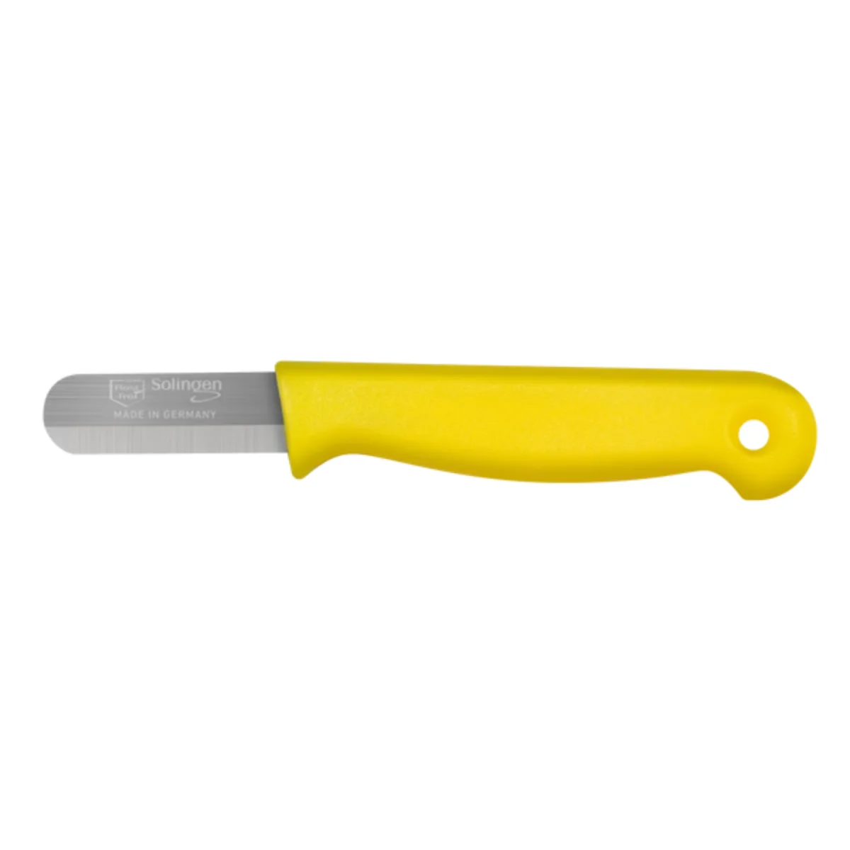 W-SELECTED® bladsnijmesje- paprika- fruit – schil mesje RVS 4,5cm lemmet geel heft met gat