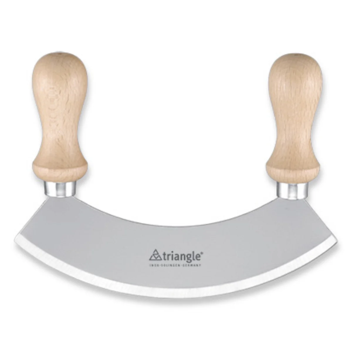 TRIANGLE professioneel RVS wiegemes 14cm – noten – kruiden – houten heft + snijplank