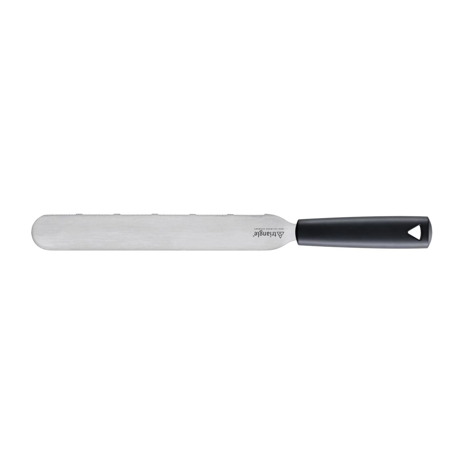 TRIANGLE taart- quiche- vlaai- cake mes RVS gekarteld lemmet van 25cm zwart kunststof PP heft
