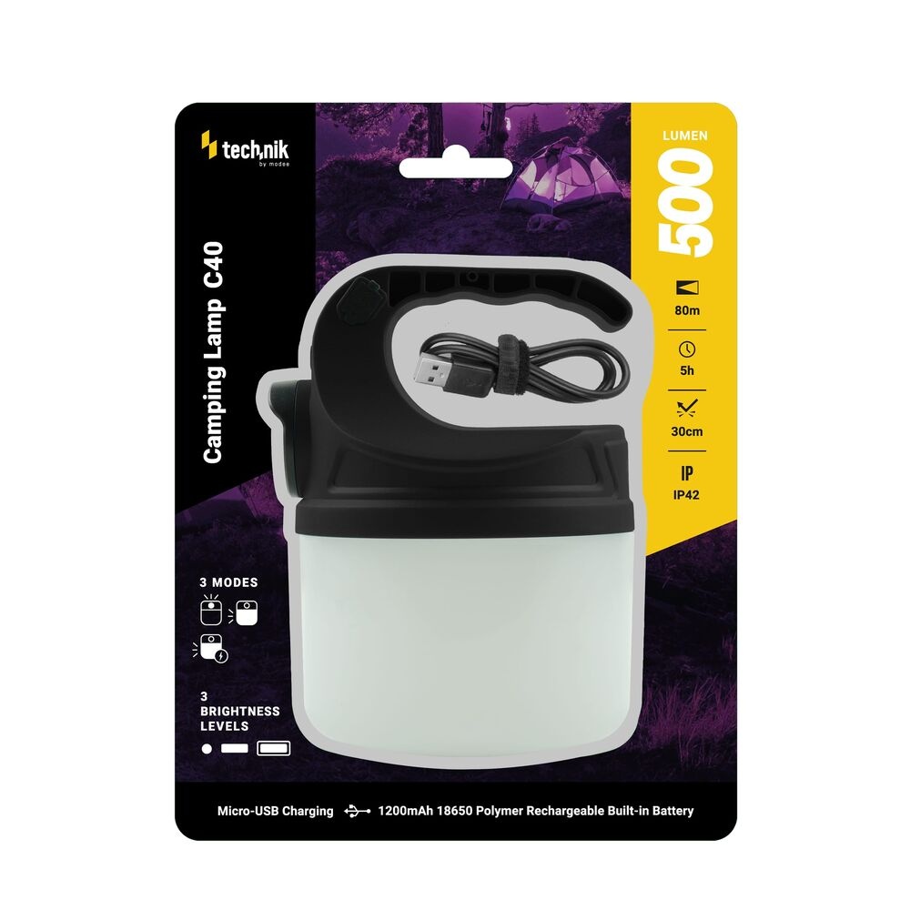 Campinglantaarn C40 LM/XPE LED + micro-USB – 350lm IP65 (+1×18650 1200mAh)