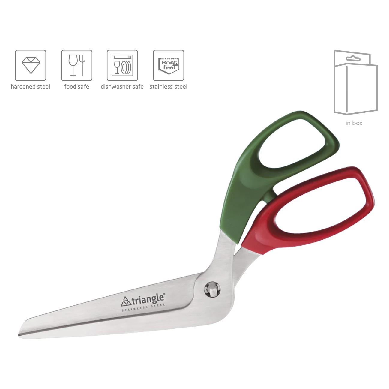 TRIANGLE Pizzaschaar in de Italiaanse kleuren groen/rood 24,5cm uitneembaar roestvrijstaal en kunststof greep