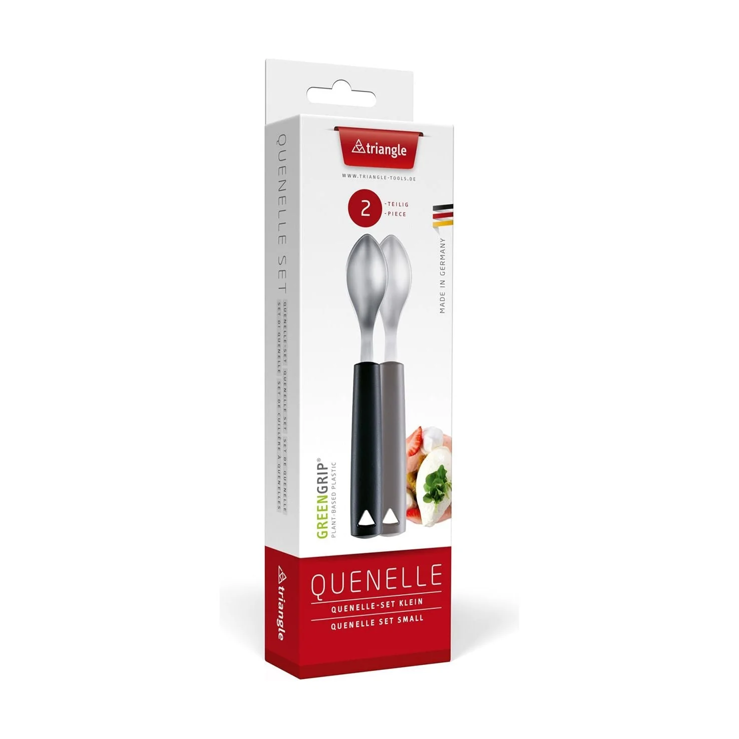 TRIANGLE RVS Quenelle set 2x lepel 6cm – deeg – vis – vlees – ijs – met zwart kunststof heft