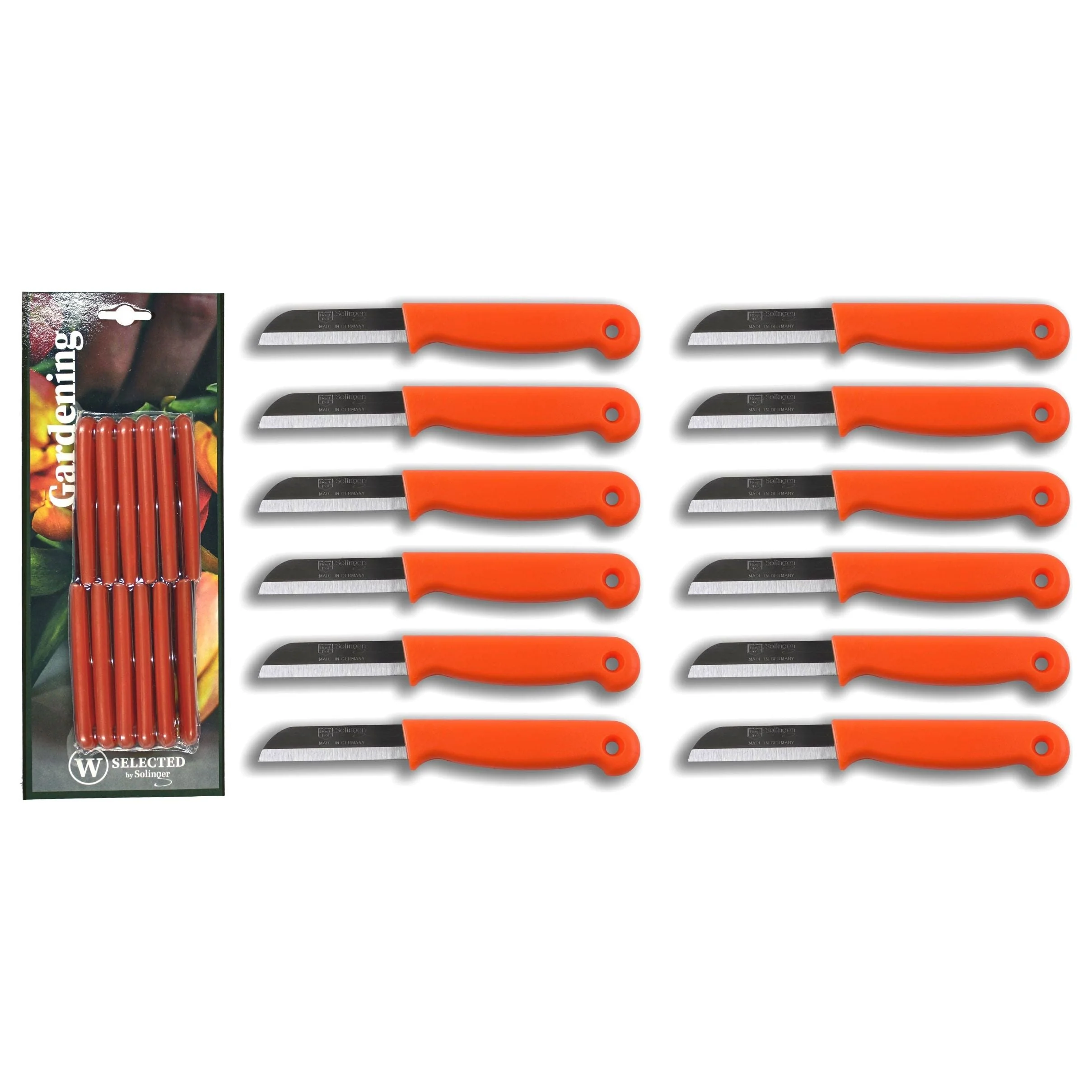 W-SELECTED® Aardappel- schilmesje oranje heft met gat RVS lemmet 6cm 12 stuks op kaart