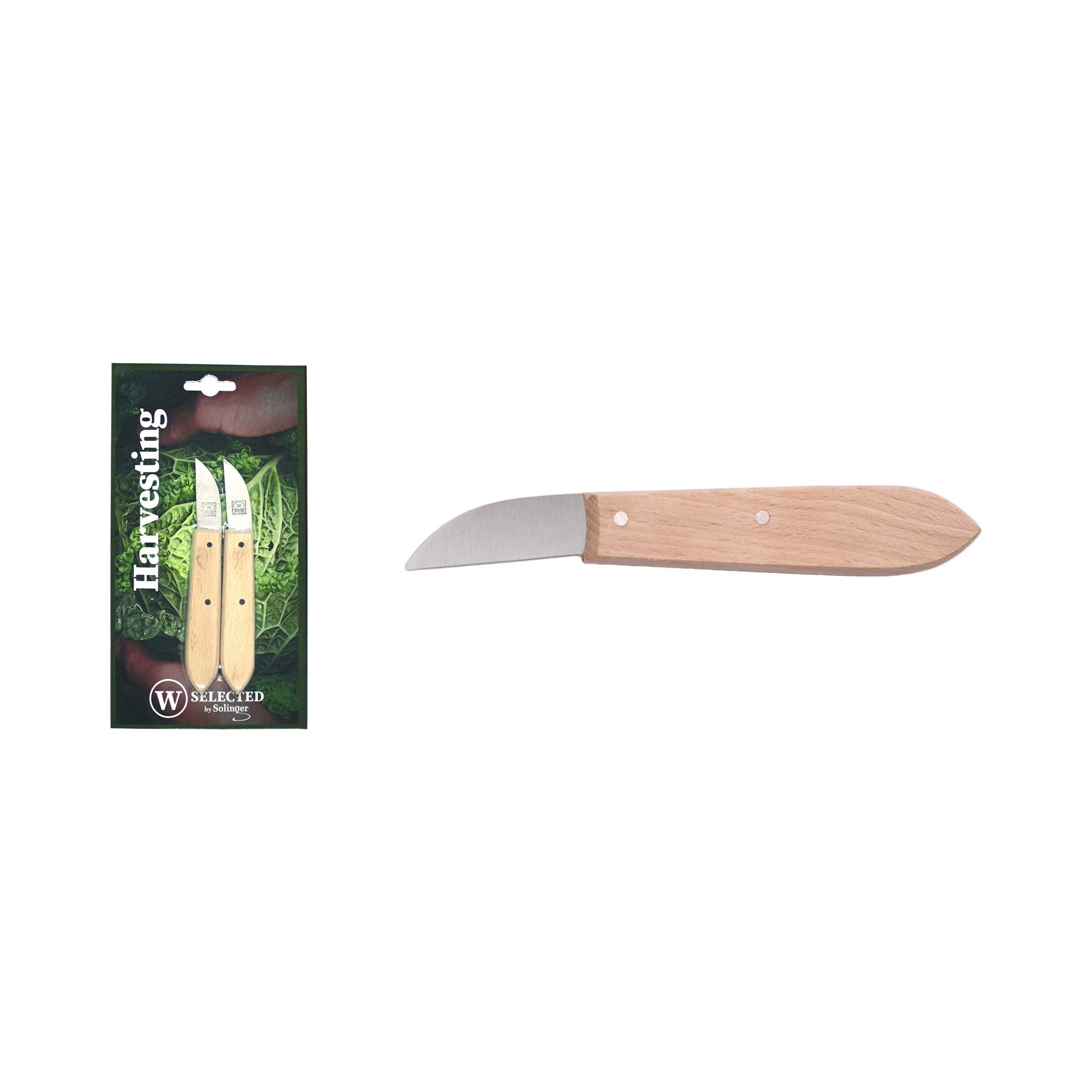 W-SELECTED® bloemen- snijmesje carbonstaal 4cm lemmet robuust FSC beukenhouten heft 2 stuks