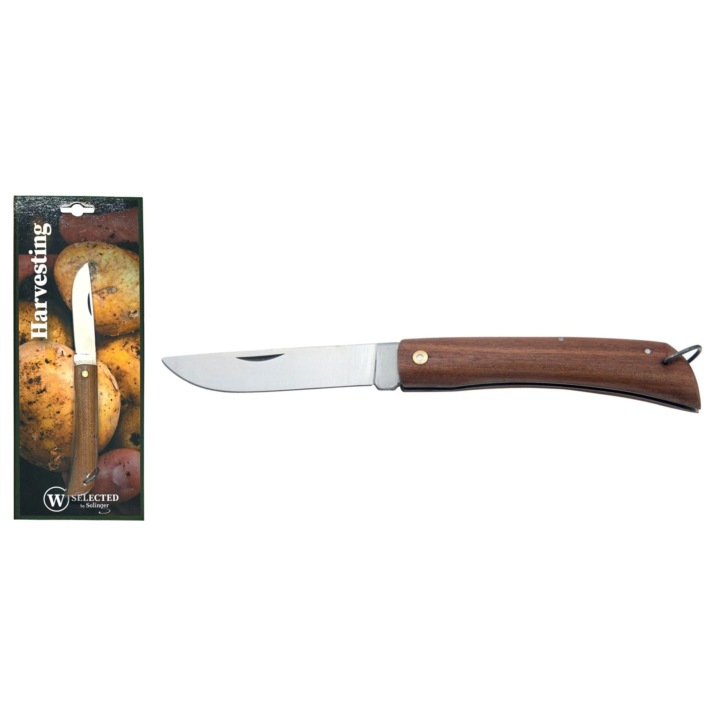 W-SELECTED® roestvrijstalen slagers zakmes lemmet 8,5cm met houten heft met ring