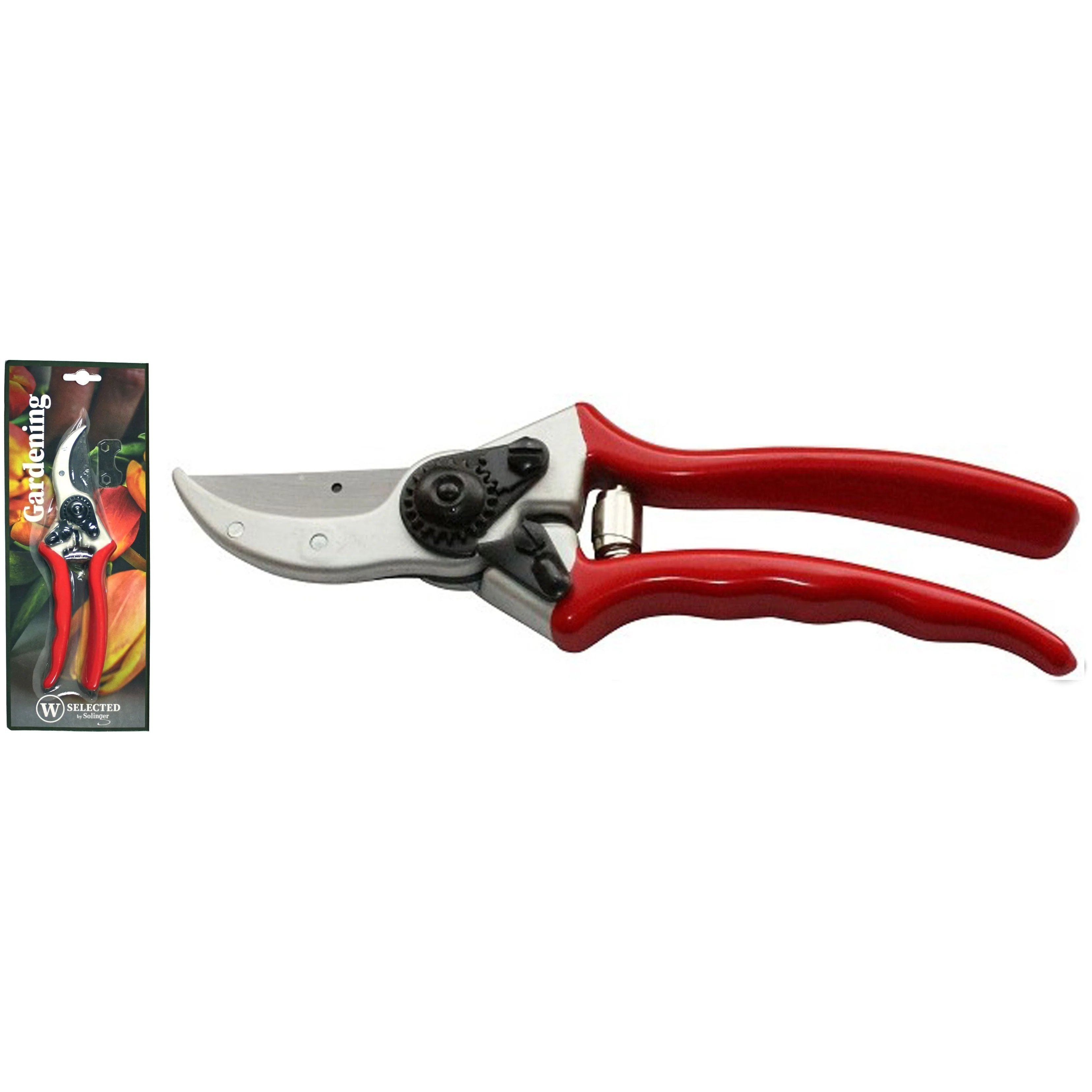 W-SELECTED® professionele stalen snoeischaar model 2F lengte 21cm met rood kunststof – siliconen greep