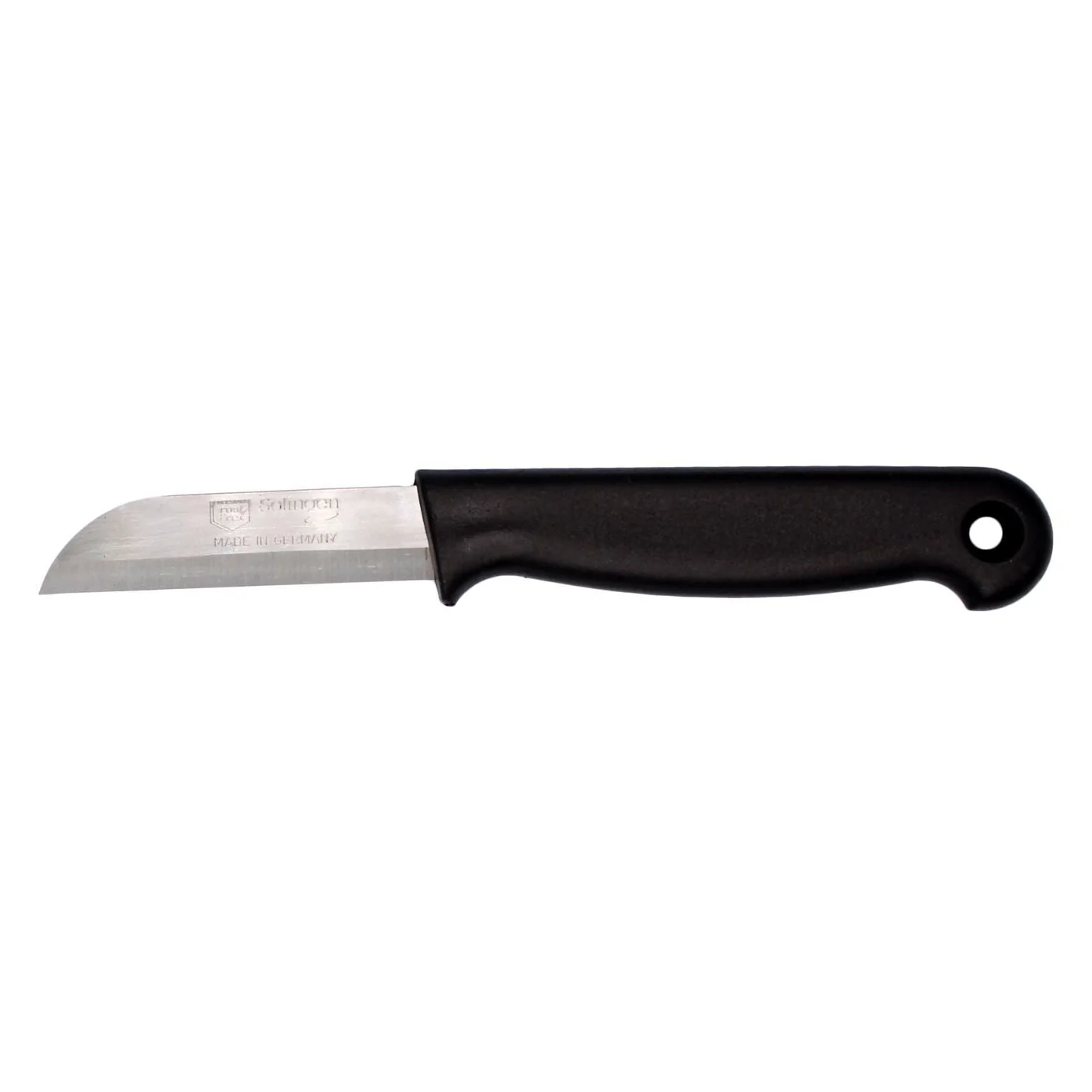 W-SELECTED® uit Solingen roestvrijstalen schilmesje zwart heft met gat en 6cm lemmet