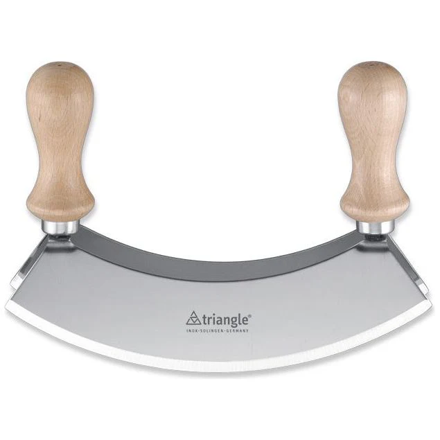 TRIANGLE roestvrijstalen professionele Wiegemes – dubbel lemmet 23cm – noten – kruiden – houten heft