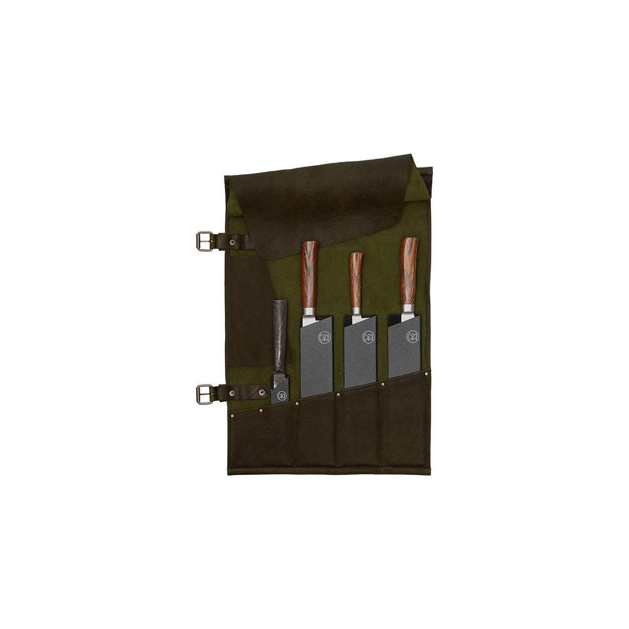 Witloft – Classic Leather Knife Roll 5 Compartments – Green/Cognac