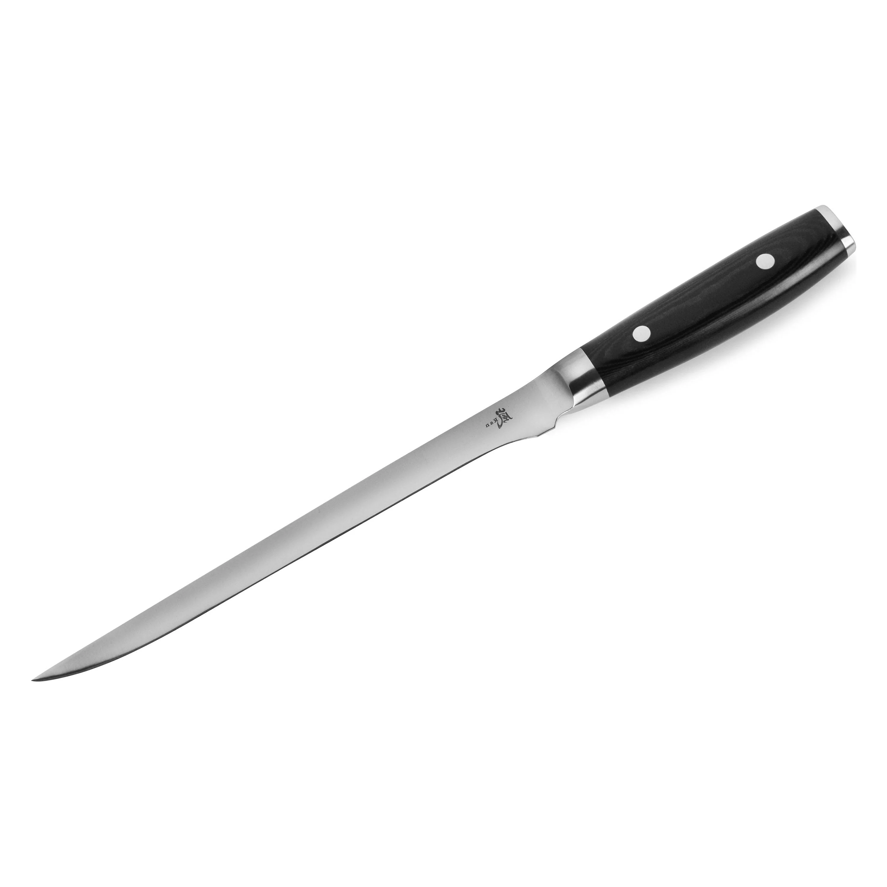 YAXELL RAN Fileermes flexibel 23cm 69 VG-10 forged damast-rvs staal zwart canvas-micarta heft YAXELL RAN Fileermes flexibel 23cm 69 VG-10 forged damast-rvs staal zwart canvas-micarta heft