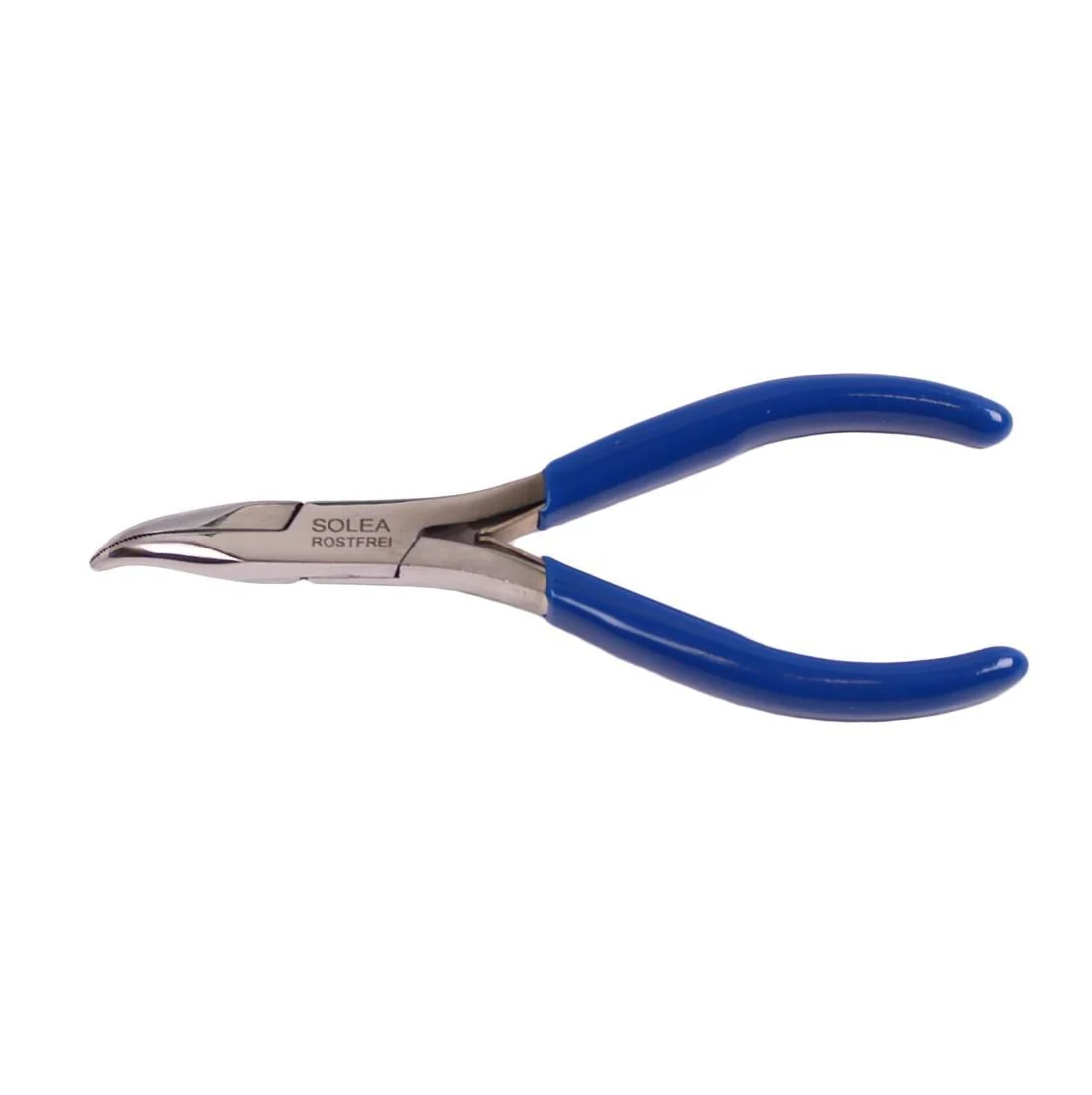 SOLEA roestvrijstalen zalmgratentang gebogen bek lengte 13cm blauw handvat